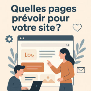 Personnages interagissant autour d’icônes de réseaux sociaux, bulles de dialogue et smartphones, illustrant la stratégie social media