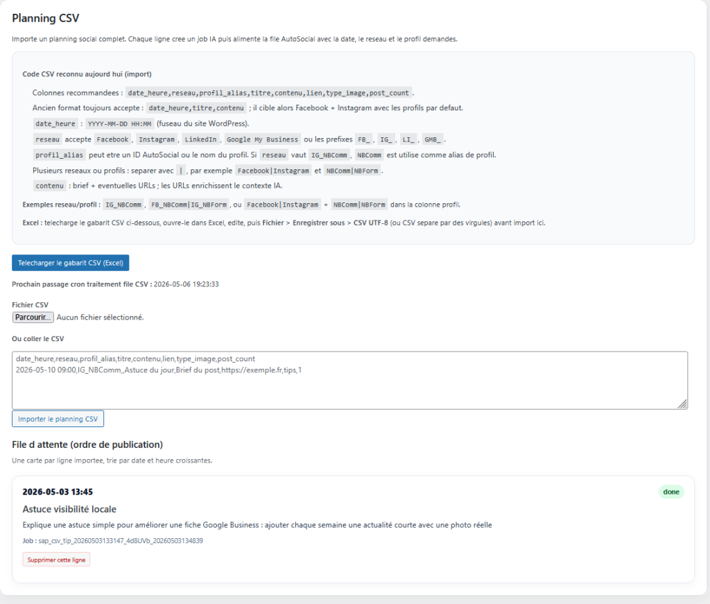 Planning de publication en CSV