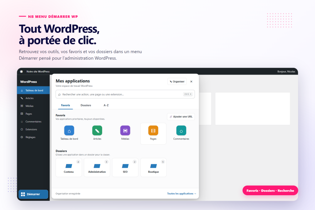 Illustration de NB Menu démarrer WP dans l’administration WordPress