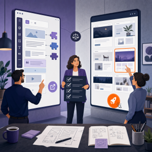 Image mise en avant pour l'article : Pages commerciales : page express vs WordPress - guide pour PME